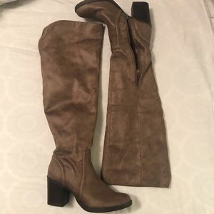 Taupe Heeled Over-the-Knee Boots